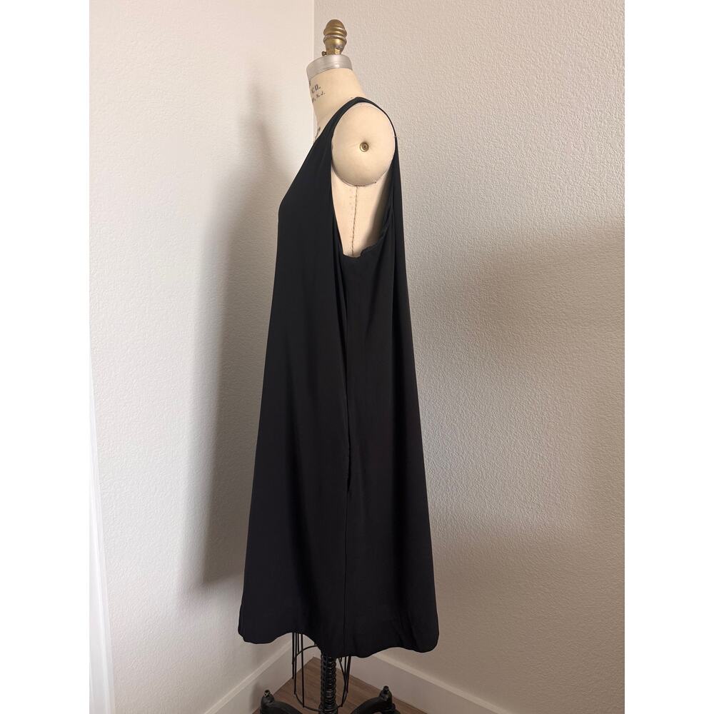 Eileen Fisher | Black Sleeveless Midi Dress XL Scoop Neck Shift Minimalist - Picture 4 of 8